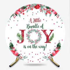 Lofaris A Little Bundle of Joy is on the Way Round Backdrop Christmas Baby Shower with Poinsettia Winter Floral Decor
