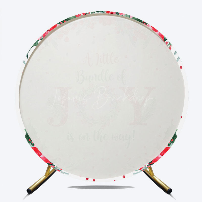 Lofaris A Little Bundle of Joy is on the Way Round Backdrop Christmas Baby Shower with Poinsettia Winter Floral Decor