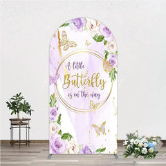 Lofaris A Little Butterfly is on the way Arch Backdrop Purple Floral Baby Shower Decor Gold for Girl