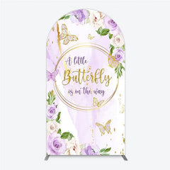 Lofaris A Little Butterfly is on the way Arch Backdrop Purple Floral Baby Shower Decor Gold for Girl