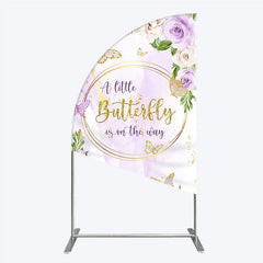 Lofaris A Little Butterfly is on the way Half Moon Arch Backdrop Purple Floral Baby Shower Decor Gold for Girl