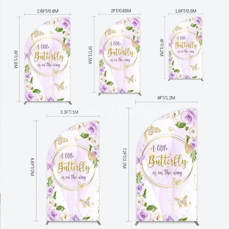 Lofaris A Little Butterfly is on the way Half Moon Arch Backdrop Purple Floral Baby Shower Decor Gold for Girl