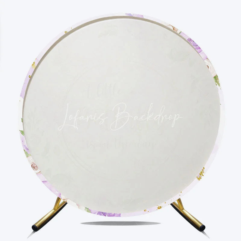 Lofaris A Little Butterfly is on the Way Round Backdrop Purple and Gold Floral Girl Baby Shower Party Decor