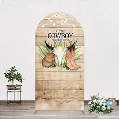 Lofaris A Little Cowboy is on the Way Arch Backdrop Rustic Western Baby Shower Decor Wood and String Lights Photo Booth