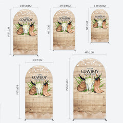 Lofaris A Little Cowboy is on the Way Arch Backdrop Rustic Western Baby Shower Decor Wood and String Lights Photo Booth