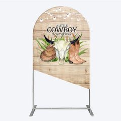 Lofaris A Little Cowboy is on the Way Arch Backdrop Rustic Western Baby Shower Decor Wood and String Lights Photo Booth