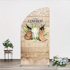 Lofaris A Little Cowboy is on the Way Half Moon Arch Backdrop Rustic Western Baby Shower Decor Wood and String Lights Photo Booth