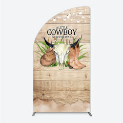 Lofaris A Little Cowboy is on the Way Half Moon Arch Backdrop Rustic Western Baby Shower Decor Wood and String Lights Photo Booth
