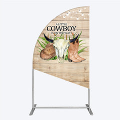 Lofaris A Little Cowboy is on the Way Half Moon Arch Backdrop Rustic Western Baby Shower Decor Wood and String Lights Photo Booth
