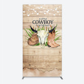 Lofaris A Little Cowboy is on the Way Rectangle Backdrop Rustic Western Baby Shower Decor Wood and String Lights Photo Booth