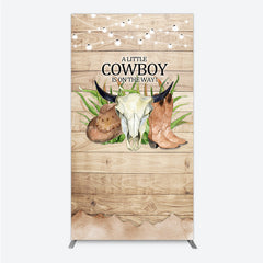 Lofaris A Little Cowboy is on the Way Rectangle Backdrop Rustic Western Baby Shower Decor Wood and String Lights Photo Booth