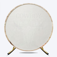 Lofaris A Little Cowboy Is On The Way Round Backdrop Western Themed Baby Shower Rustic Wood and Skull Photo Prop Decor