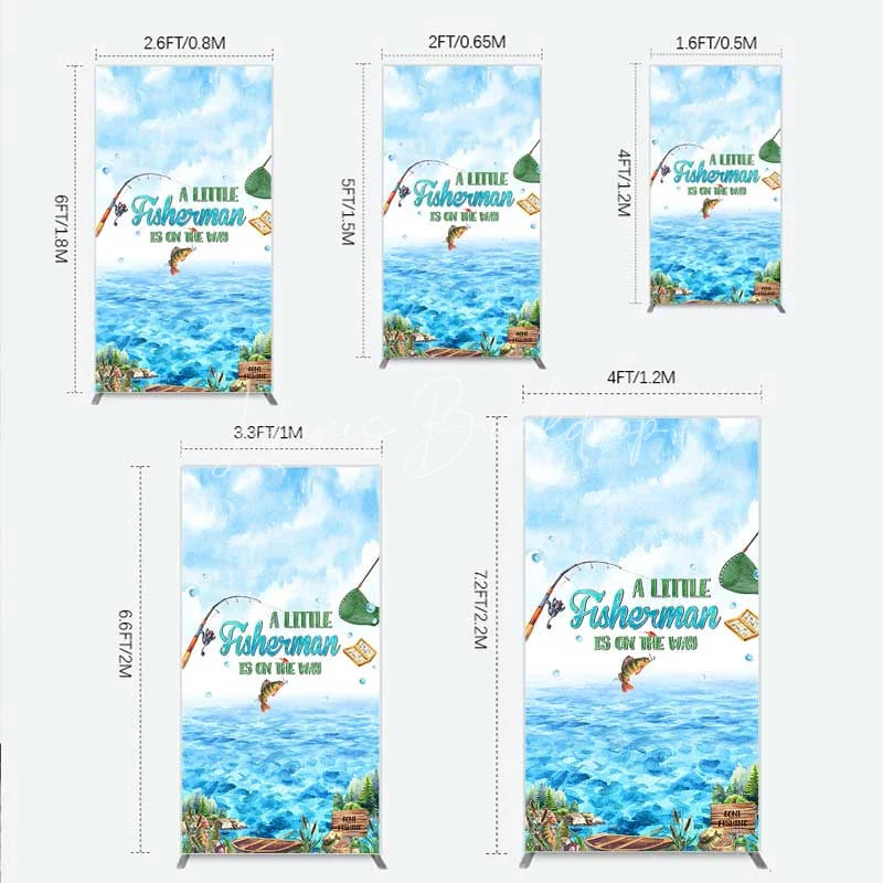 Lofaris A Little Fisherman is on the Way Rectangle Backdrop Lake Fishing Boat Baby Shower Decoration