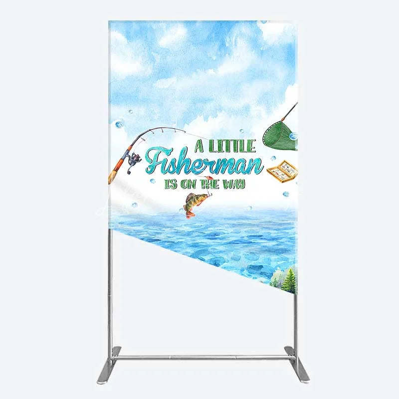 Lofaris A Little Fisherman is on the Way Rectangle Backdrop Lake Fishing Boat Baby Shower Decoration