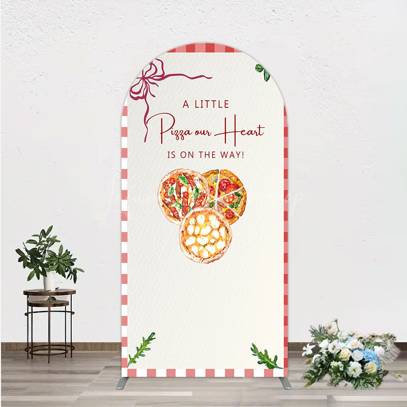 Lofaris A Little Pizza Our Heart is on the Way Arch Backdrop Italian Food Themed Red Gingham Baby Shower Decor
