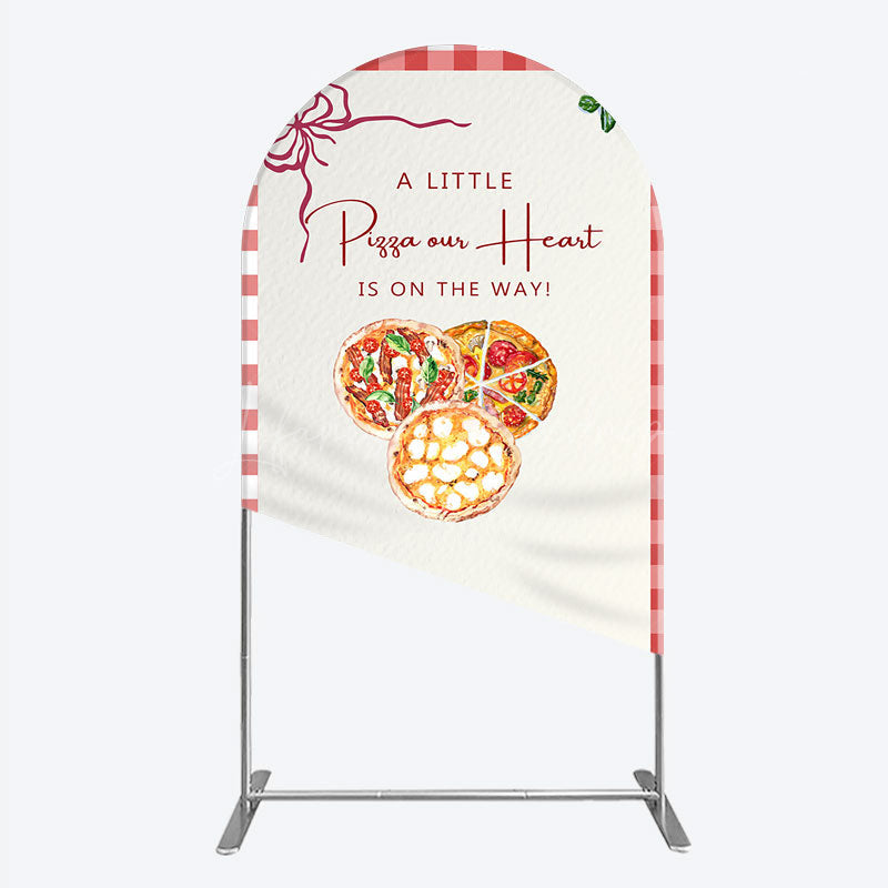 Lofaris A Little Pizza Our Heart is on the Way Arch Backdrop Italian Food Themed Red Gingham Baby Shower Decor