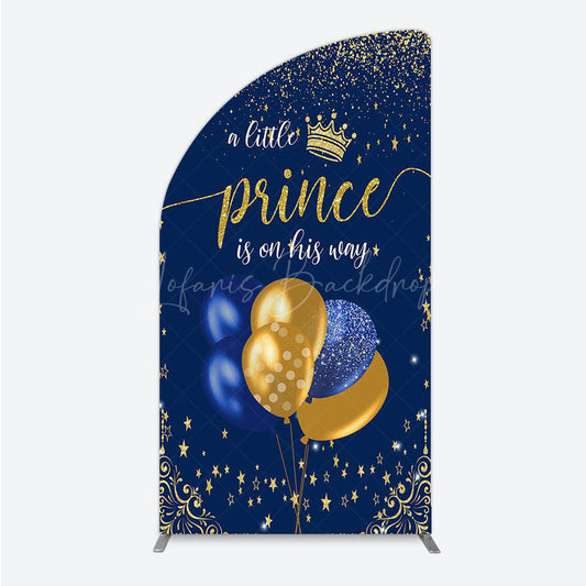 Lofaris A Little Prince is on His Way Half Moon Arch Backdrop Royal Blue and Gold Balloons Boy Baby Shower Party Decor