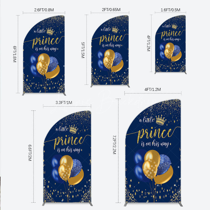 Lofaris A Little Prince is on His Way Half Moon Arch Backdrop Royal Blue and Gold Balloons Boy Baby Shower Party Decor
