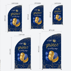 Lofaris A Little Prince is on His Way Half Moon Arch Backdrop Royal Blue and Gold Balloons Boy Baby Shower Party Decor