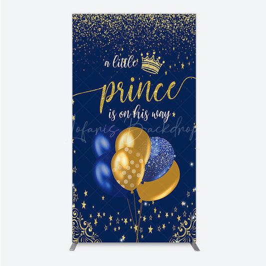 Lofaris A Little Prince is on His Way Rectangle Backdrop Royal Blue and Gold Balloons Boy Baby Shower Party Decor