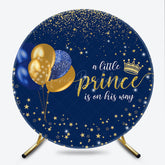 Lofaris A Little Prince is on His Way Round Backdrop Royal Blue and Gold with Crown Themed Baby Shower Decor