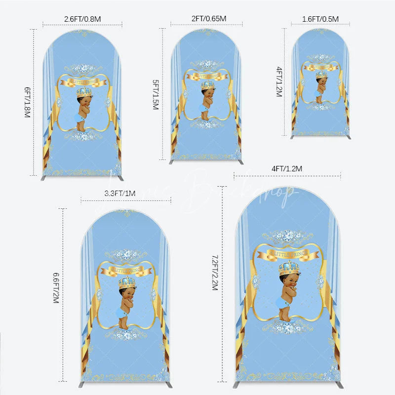 Lofaris A Little Prince Royal Blue Baby Shower Arch Backdrop Diamond and Gold Crown Party Cover