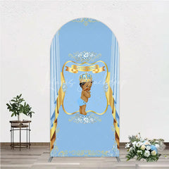 Lofaris A Little Prince Royal Blue Baby Shower Arch Backdrop Diamond and Gold Crown Party Cover