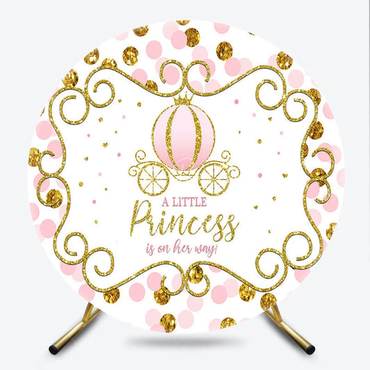 Lofaris A Little Princess is on her Way Round Backdrop Pink and Gold Carriage Girl Baby Shower Party Photo Booth Decor