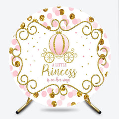 Lofaris A Little Princess is on her Way Round Backdrop Pink and Gold Carriage Girl Baby Shower Party Photo Booth Decor