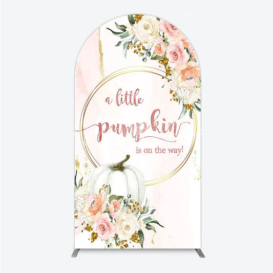 Lofaris A Little Pumpkin Baby Shower Arch Backdrop Pink Floral Fall Party Decoration Watercolor Flower Background