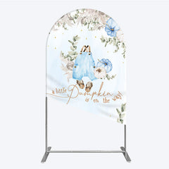 Lofaris A Little Pumpkin is on the Way Arch Backdrop Boho Baby Shower Decor with Pampas Grass Blue Overalls Theme for Boy