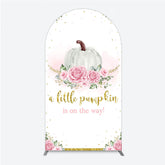 Lofaris A Little Pumpkin is on the Way Arch Backdrop Pink Floral and Gold Glitter Girl Baby Shower Party Decor