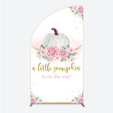 Lofaris A Little Pumpkin is on the Way Half Moon Arch Backdrop Pink Floral and Gold Glitter Girl Baby Shower Party Decor