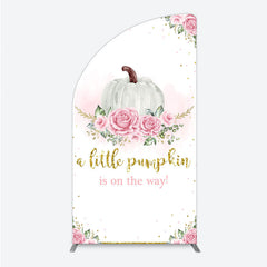 Lofaris A Little Pumpkin is on the Way Half Moon Arch Backdrop Pink Floral and Gold Glitter Girl Baby Shower Party Decor