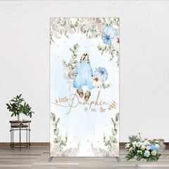 Lofaris A Little Pumpkin is on the Way Rectangle Backdrop Boho Baby Shower Decor with Pampas Grass Blue Overalls Theme for Boy
