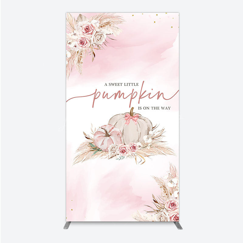 Lofaris A Little Pumpkin is on the Way Rectangle Backdrop Boho Pink Floral Baby Shower Fall Pampas Grass Party Decor