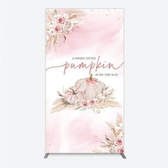 Lofaris A Little Pumpkin is on the Way Rectangle Backdrop Boho Pink Floral Baby Shower Fall Pampas Grass Party Decor