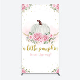 Lofaris A Little Pumpkin is on the Way Rectangle Backdrop Pink Floral and Gold Glitter Girl Baby Shower Party Decor