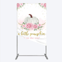 Lofaris A Little Pumpkin is on the Way Rectangle Backdrop Pink Floral and Gold Glitter Girl Baby Shower Party Decor