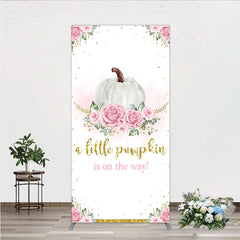 Lofaris A Little Pumpkin is on the Way Rectangle Backdrop Pink Floral and Gold Glitter Girl Baby Shower Party Decor