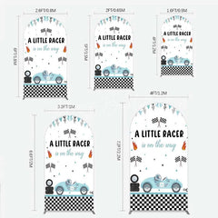 Lofaris A Little Racer is on the Way Arch Backdrop Blue Race Car and Checkered Flag Baby Shower Decor