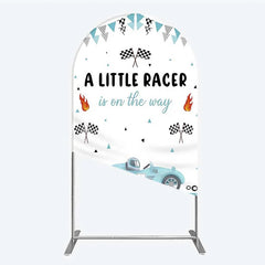 Lofaris A Little Racer is on the Way Arch Backdrop Blue Race Car and Checkered Flag Baby Shower Decor