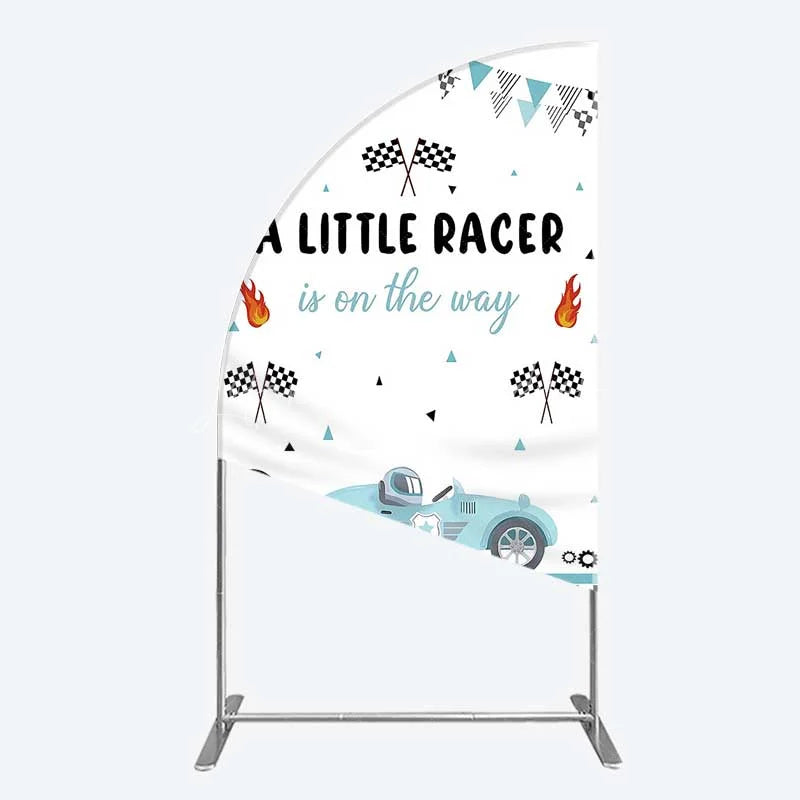 Lofaris A Little Racer is on the Way Half Moon Arch Backdrop Blue Race Car and Checkered Flag Baby Shower Decor