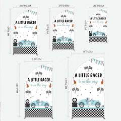 Lofaris A Little Racer is on the Way Half Moon Arch Backdrop Blue Race Car and Checkered Flag Baby Shower Decor