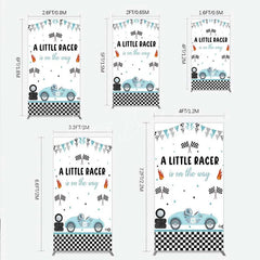 Lofaris A Little Racer is on the Way Rectangle Backdrop Blue Race Car and Checkered Flag Baby Shower Decor