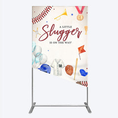 Lofaris A Little Slugger is on the Way Rectangle Backdrop Baseball Themed Baby Shower Rookie of The Year Party Photo Prop