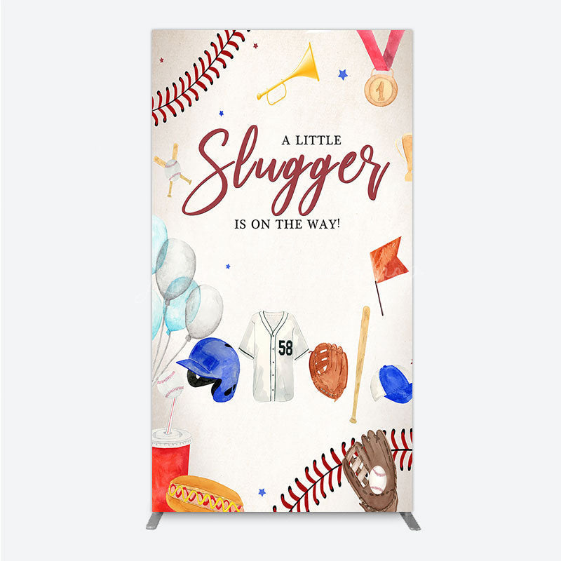Lofaris A Little Slugger is on the Way Rectangle Backdrop Baseball Themed Baby Shower Rookie of The Year Party Photo Prop
