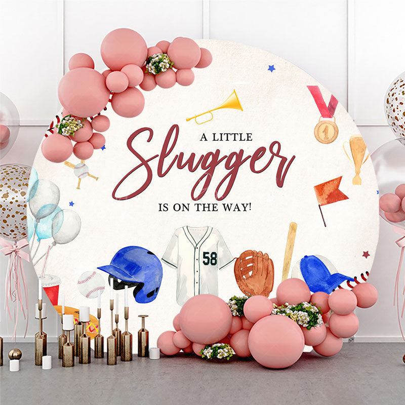 Lofaris A Little Slugger is on the Way Round Backdrop Baseball Themed Baby Shower Rookie of The Year Party Photo Prop