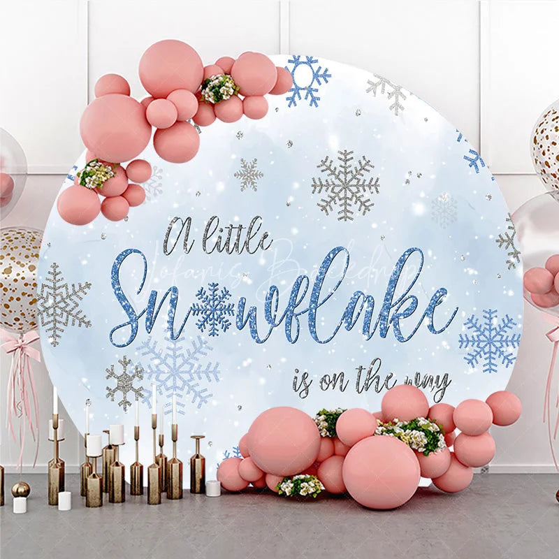 Lofaris A Little Snowflake Is On The Way Round Backdrop Winter Blue Baby Shower Decor