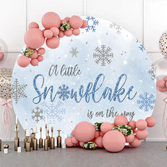 Lofaris A Little Snowflake Is On The Way Round Backdrop Winter Blue Baby Shower Decor